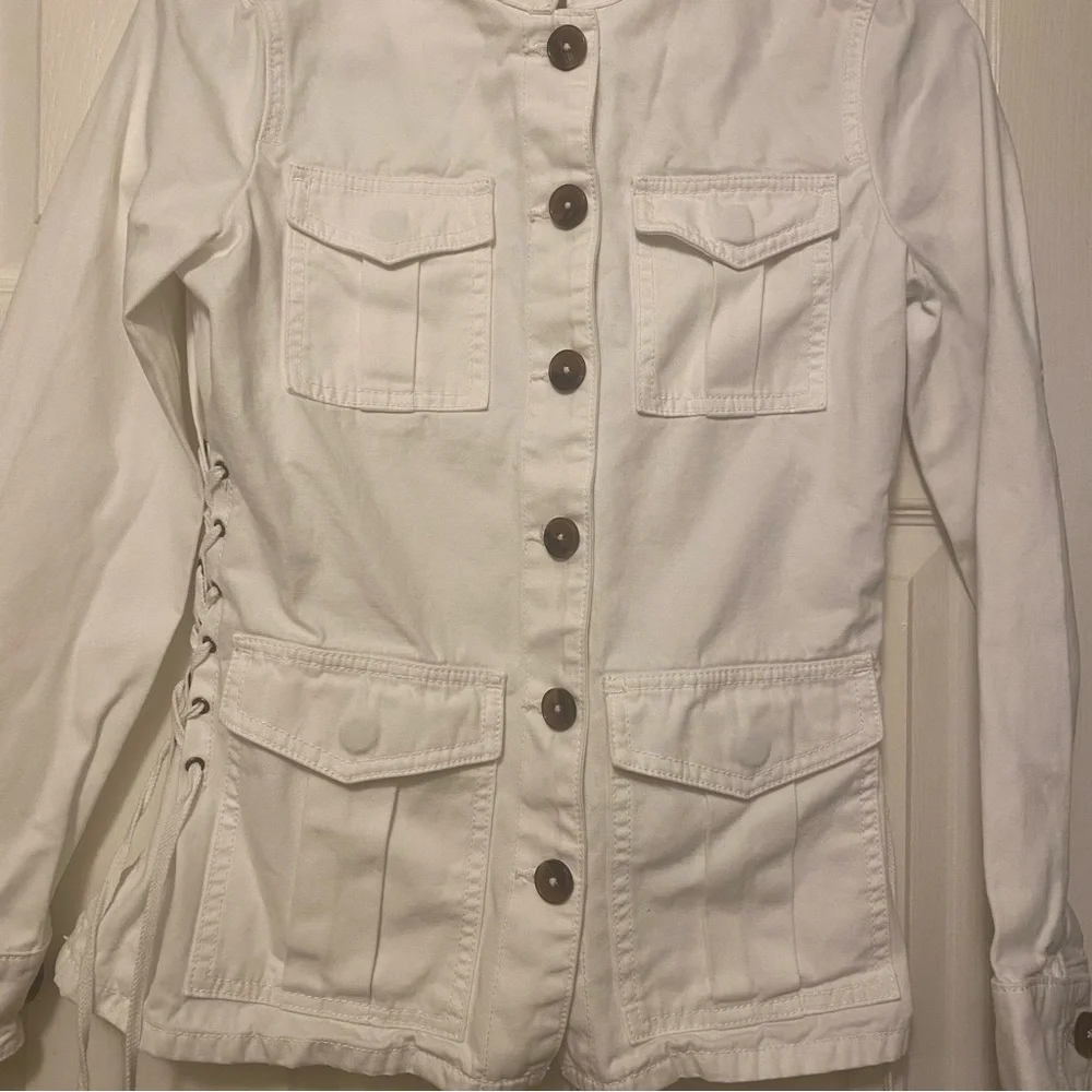 TORY BURCH Sgt. Pepper Utility Jacket w/ Lace-Up Sides in Chalk Sz XS